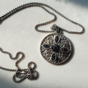 925 Filigree & Black Diamond Pendant w/Chain